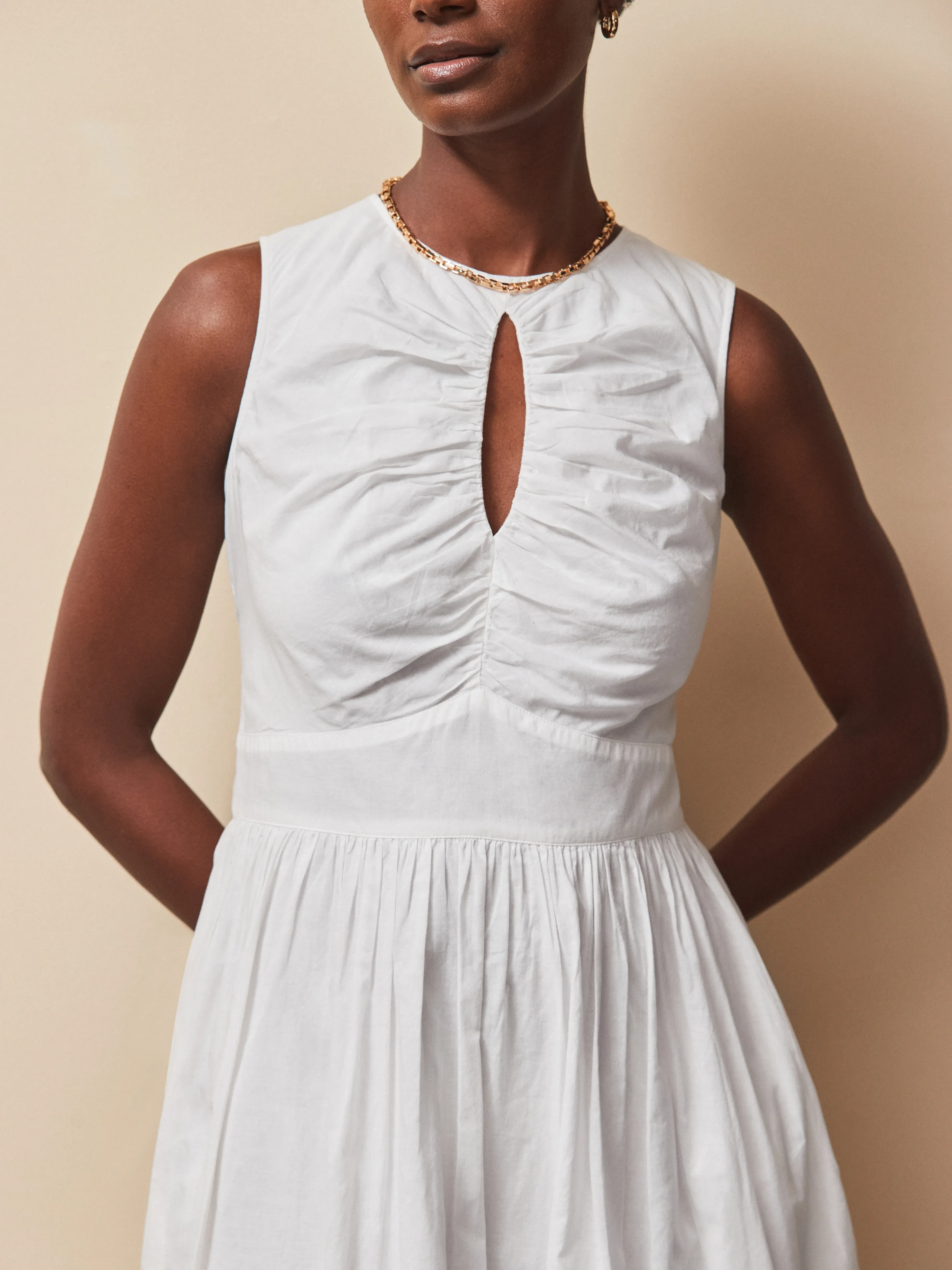 Petite White Cotton Voile Keyhole Front Midi Dress
